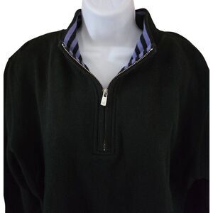 Dark blue black 1/4 zippull over sweater Striped Collar accent grandma grandpa